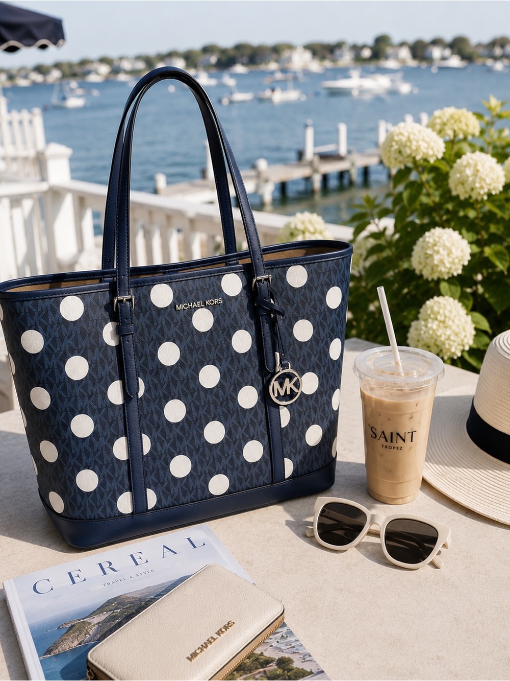 Michael Kors Jet Set Large Polka Dot Signature Logo Tote Bag - Picture 5 of 9